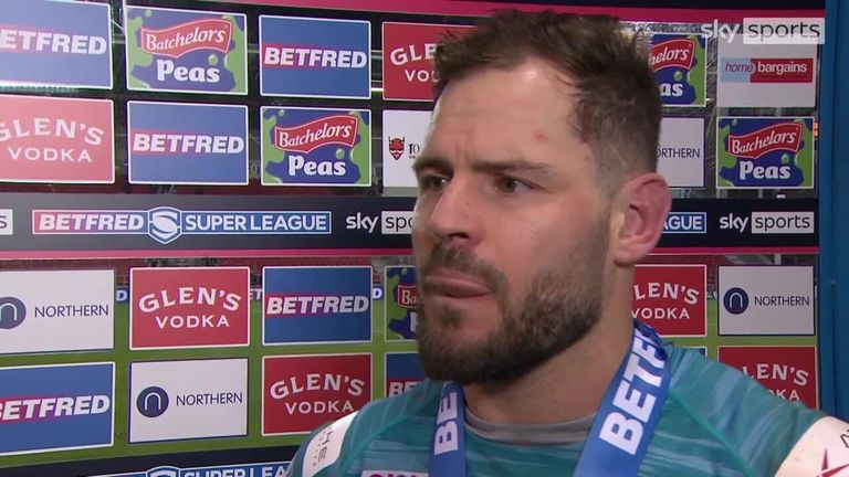 Leeds Rhinos' Aidan Sezer reacts to their narrow win over current League holder St Helens in which he was awarded player of the match for his pivotal performance. 