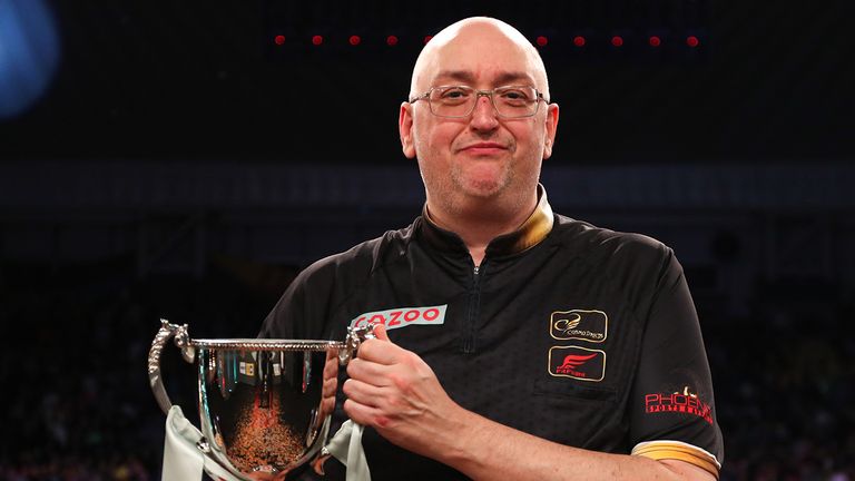 Andrew Gilding celebrates a famous first televised title (Image: Kieran Cleeves/PDC)