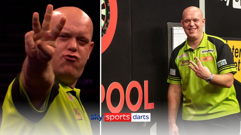 Michael van Gerwen celebrated a record-breaking third consecutive nightly win in the Premier League, beating Michael Smith on Night Six in Liverpool.