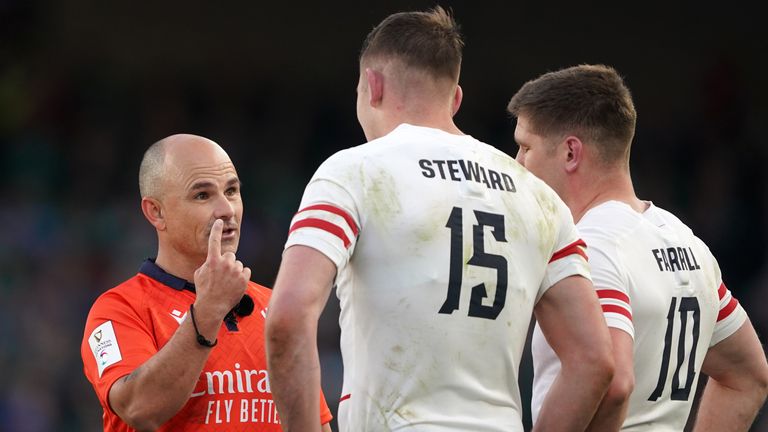 Freddie Steward was shown a red card by referee Jaco Peyper just before half-time