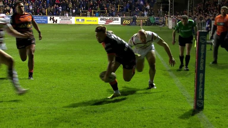 Greg Eden extends Castleford Tiger's lead as he goes over for second try of the night against Wakefield Trinity in the Super League