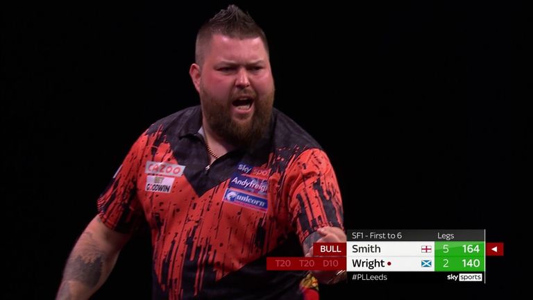 Michael Smith beats Peter Wright with this brilliant 164 checkout in the Premier League in Leeds