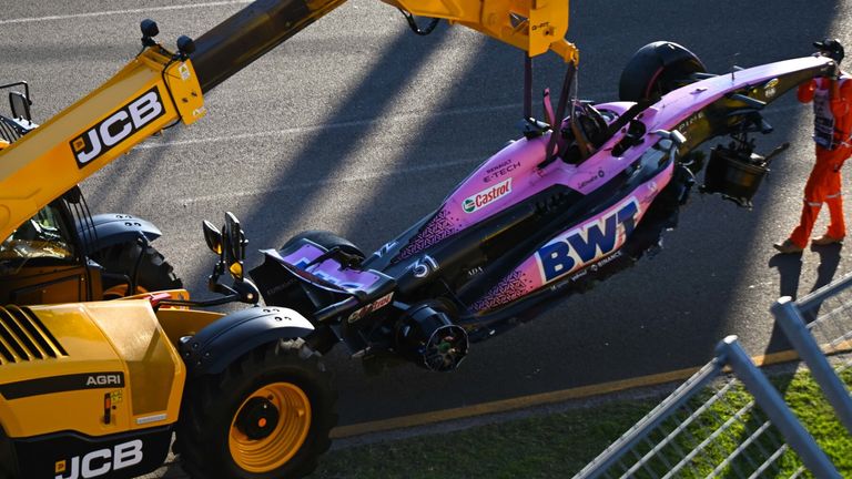 A view of Ocon's smashed car after the collision with Alpine team-mate Gasly