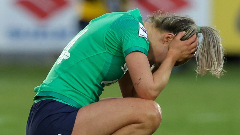 Aoife Doyle of Ireland reacts following her side's third successive defeat