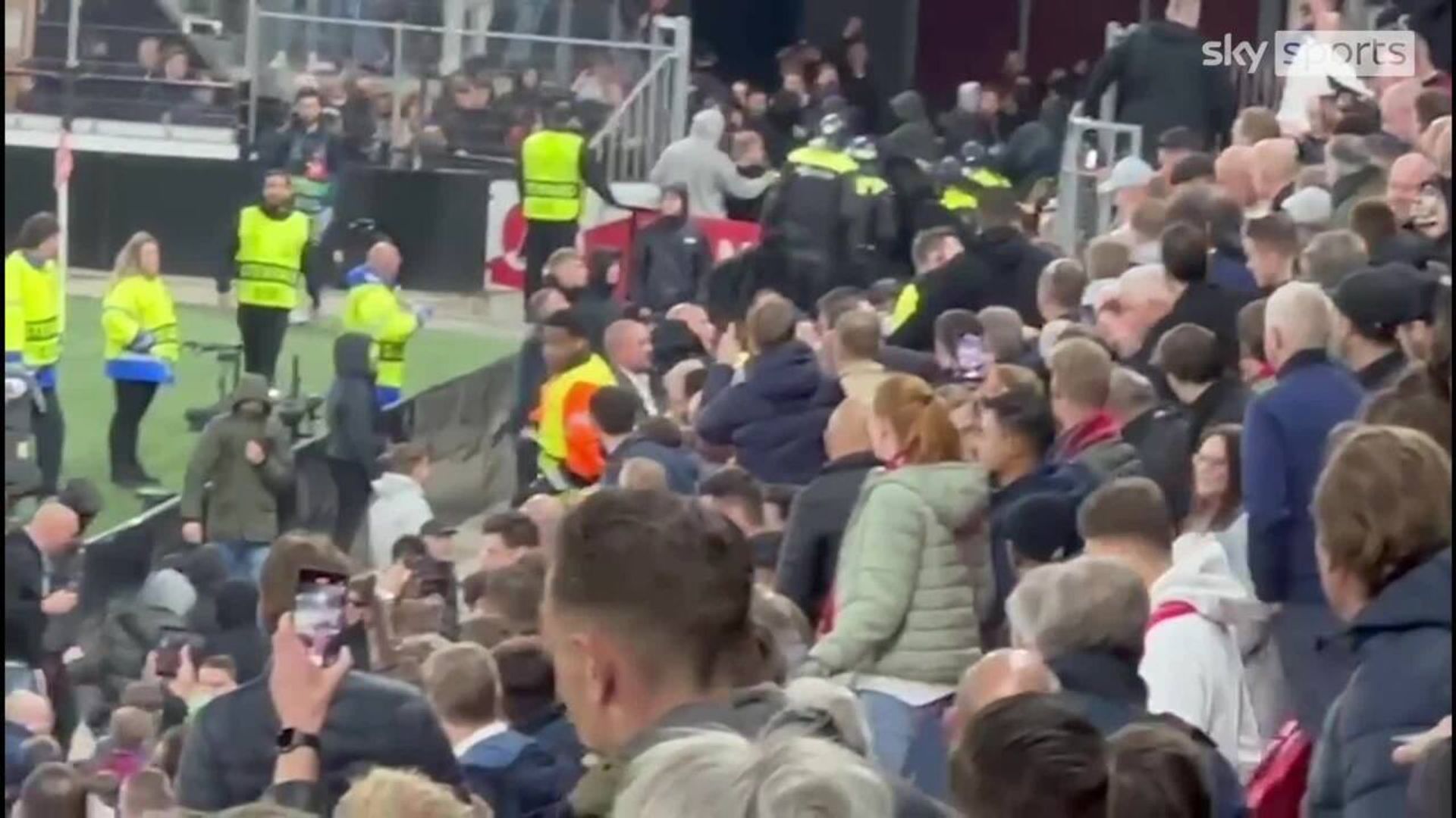 Fan trouble in the stands after full-time of West Ham game