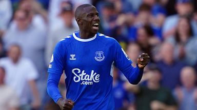 Abdoulaye Doucoure celebrates after scoring the vital goal for Everton