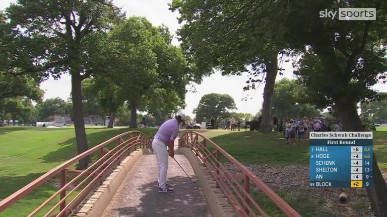 Michael Block, el profesional del club de la PGA que se convirtió en la historia más importante del Campeonato de la PGA, realizó un tiro increíble desde un puente en el Charles Schwab Challenge.