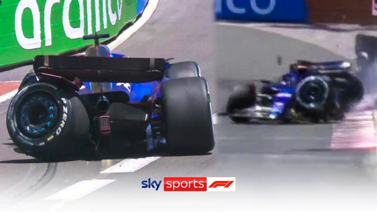 Alex Albon wrecks his car at turn one which red flags FP1 and ends the session