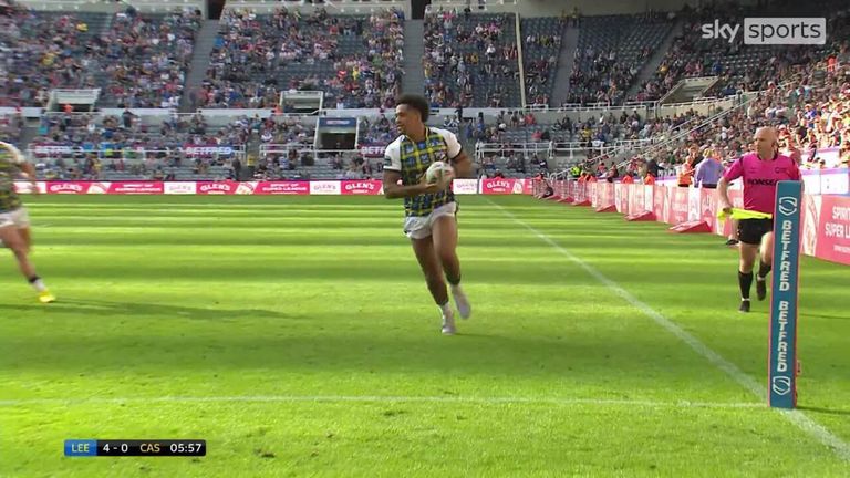 Derrell Olpherts went over for the Leeds Rhinos as they took the lead against Castleford on the opening day of Magic weekend