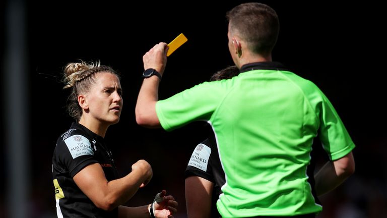 Exeter wing Claudia Macdonald was sin-binned for intentionally knocking the ball out of in-goal, with Gloucester-Hartpury awarded a penalty try