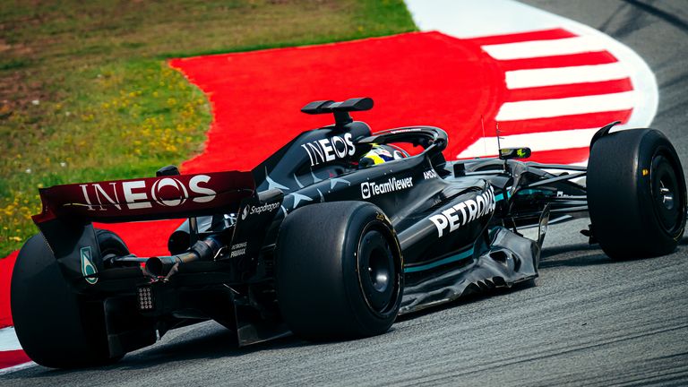 Mercedes tested the blanket-free 2024 tyres in Barcelona after the Spanish GP (Credit: Mercedes F1/Sebastian Kawka)