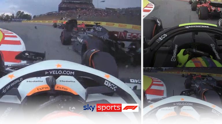 Melihat lebih dekat pada insiden yang mengakhiri harapan podium Lando Norris saat dia melakukan kontak dengan Lewis Hamilton di Grand Prix Spanyol