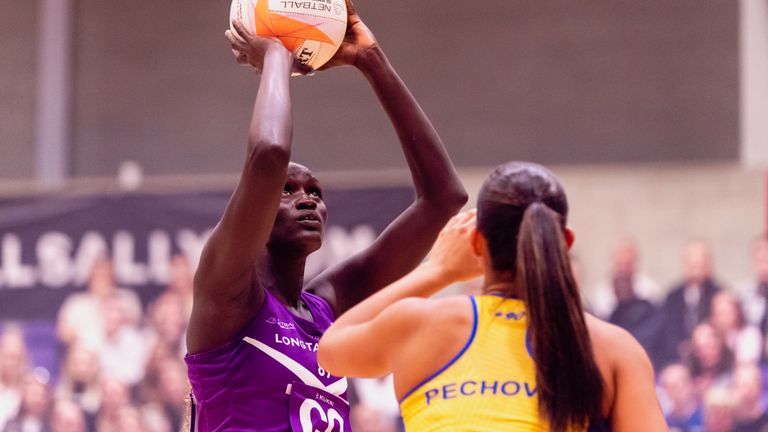 Loughborough's Mary Cholhok is the leading scorer in the Netball Super League this year (Pic: Ben Lumley)