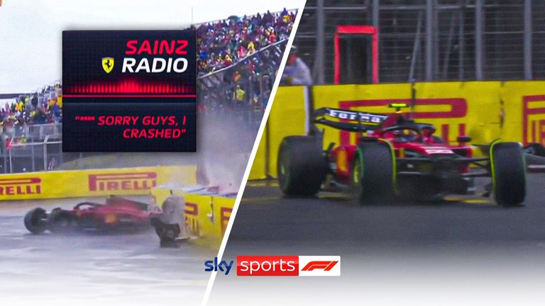 A red flag was issued during final practice after Sainz hit the wall as the rain came down in Canada