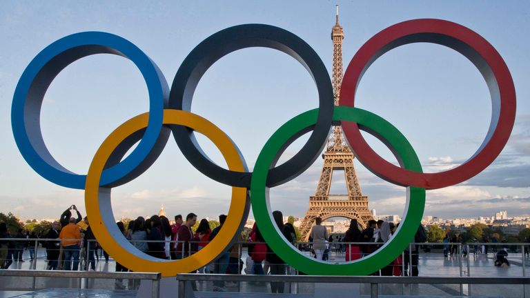 The Olympic rings set up in Paris 