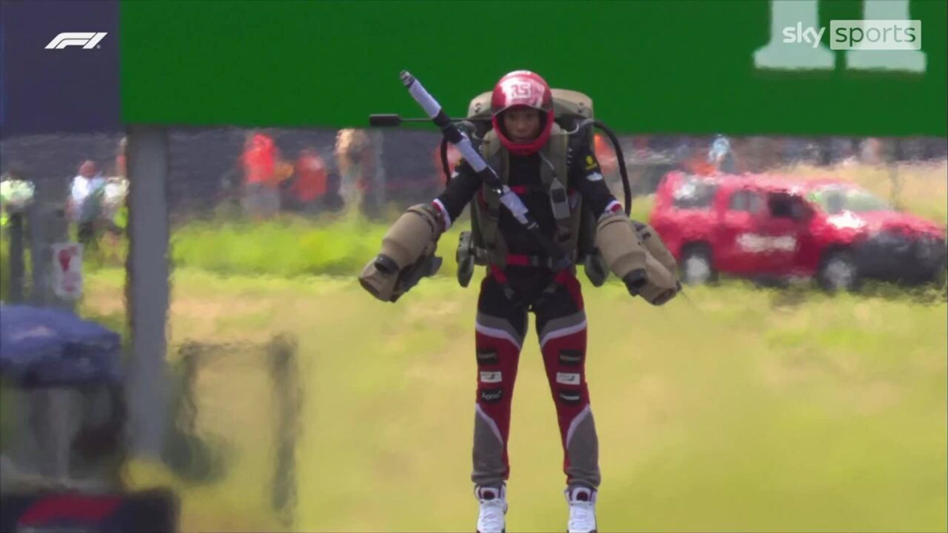 Hover suit howler! | Jetpack man takes a tumble at F1 Austria