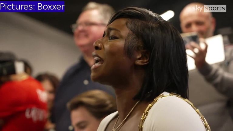 Claressa Shields appeared at Savannah Marshall's post-fight press conference to let her know she's ready to fight her again