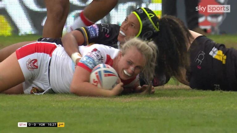 Jodie Cunningham bundled over as St Helens struck first against York in the Women's Super League 
