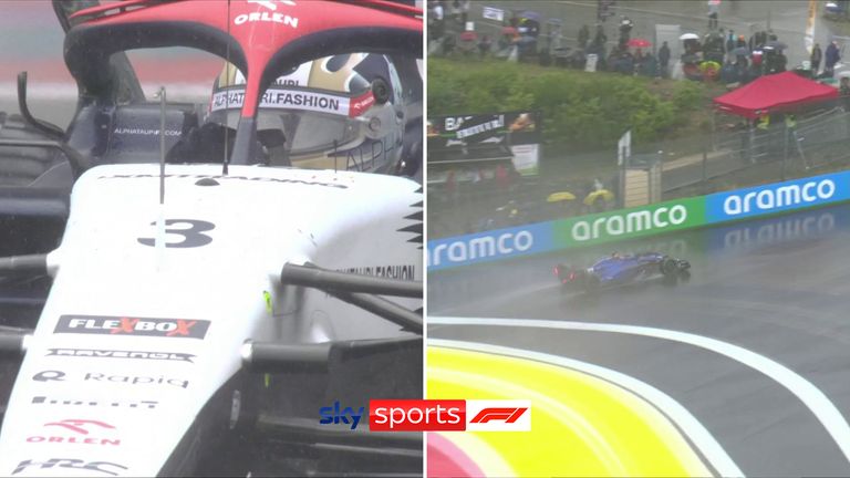 Alex Albon and Yuki Tsunoda both struggle in increasingly wet conditions at Spa in practice for the Belgian Grand Prix