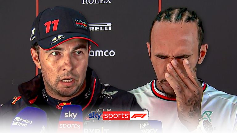 Lewis Hamilton believes his collision with Sergio Perez was 'a bit of a racing incident' while Perez claims Hamilton 'took the whole right-hand side' of his car off.