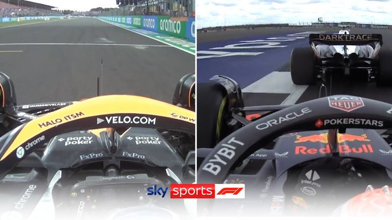 Go onboard with Lando Norris as the McLaren driver overtook Max Verstappen at the start of the British Grand Prix to take the lead of his home race