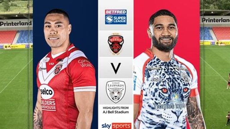 Highlights of the Super League match between Salford Red Devils and Leigh Leopards.