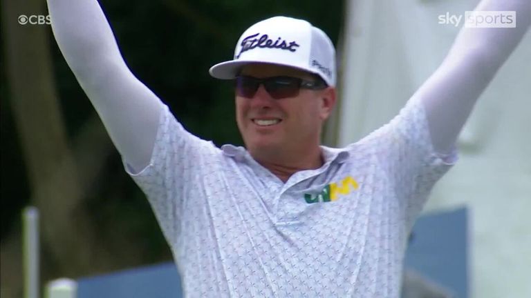 Charley Hoffman makes an albatross on the 15th hole of the Sedgefield Country Club at the Wyndham Championship