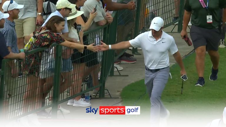 Rory McIlroy shares a heart warming moment with a young female fan who can't contain her excitement at their high-five at the Tour Championship