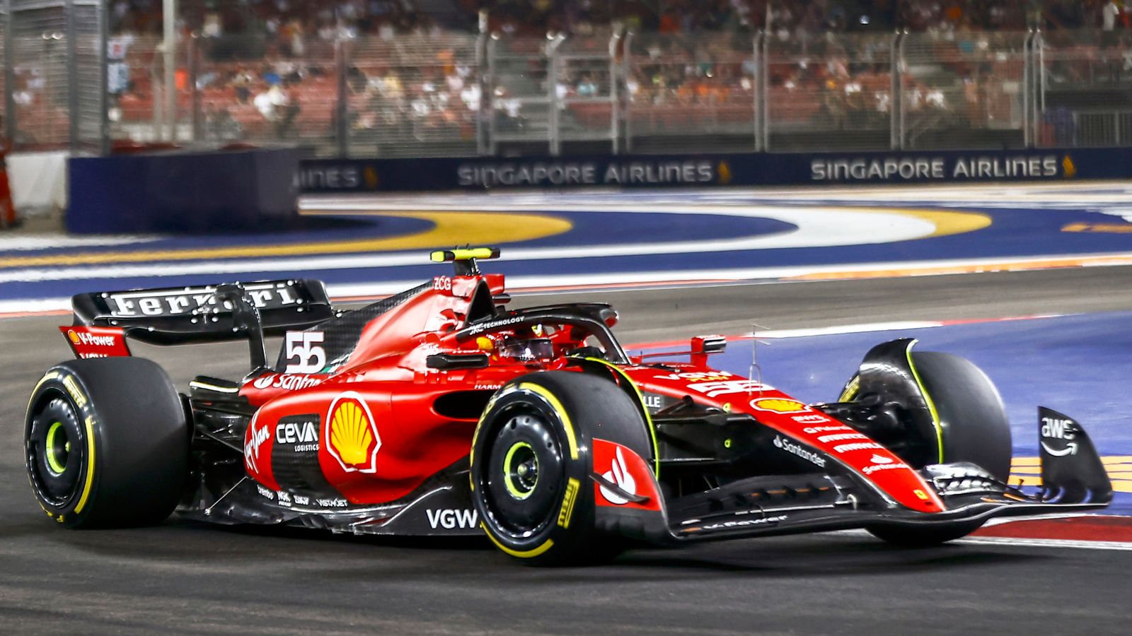 Singapore GP, Practice Two Carlos Sainz leads another Ferrari 12