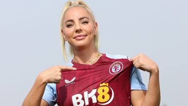 Adriana Leon modelling Aston Villa Women's new-season kit after signing for the club earlier this month