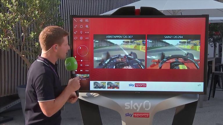 Anthony Davidson was at the SkyPad to compare the laps of Ferrari's Carlos Sainz and Max Verstappen with the Spaniard emerging victorious over the Red Bull driver to claim pole