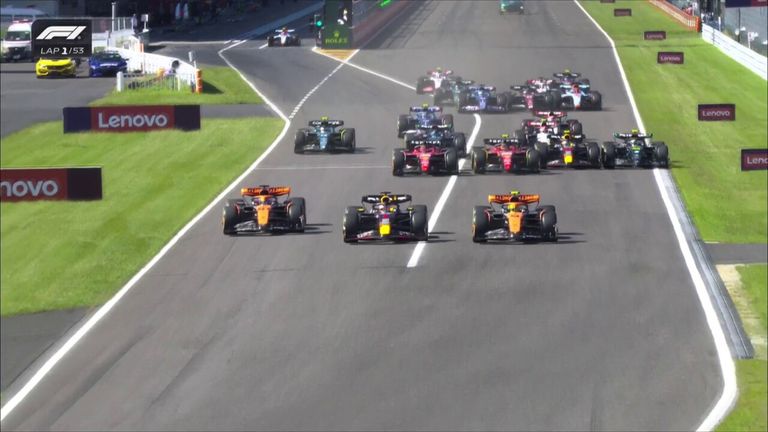 Max Verstappen uses his experience at Suzuka to elbow out both McLaren's on the opening lap of the Japanese Grand Prix