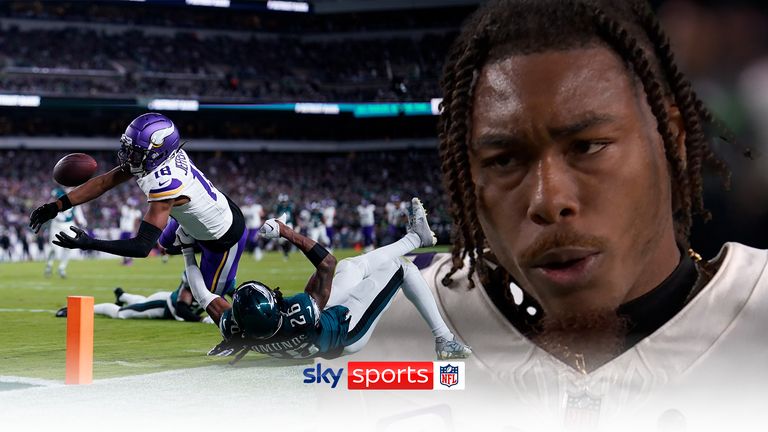 Justin Jefferson appeared to apologize to his Minnesota Vikings teammates after a fumble at the goal line, which led to a rebound for the Philadelphia Eagles.