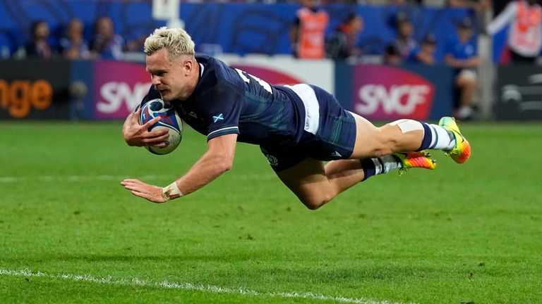 Scotland's Darcy Graham sped over for their seventh try in the final play 