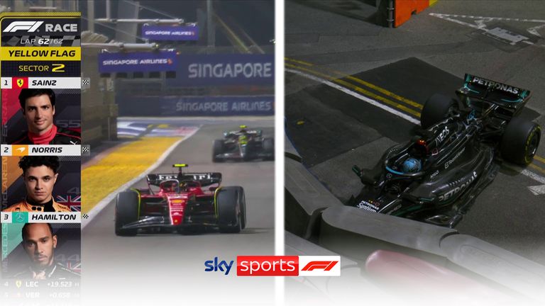 George Russell crashes out on the final lap of a thrilling Singapore Grand Prix as Carlos Sainz holds on to win, with Lando Norris and Lewis Hamilton completing the top three