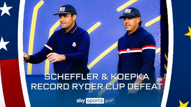 Scottie Scheffler and Brooks Koepka were beaten 9&7 by Viktor Hovland and Ludvig Aberg in the Saturday foursomes at the Ryder Cup in Rome, a record defeat in the competition