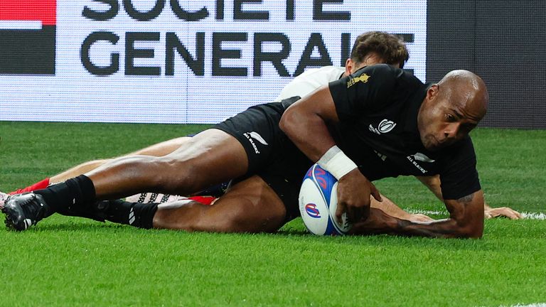 Wing Mark Telea crossed for New Zealand's opening try in the contest after just 91 seconds - a RWC record
