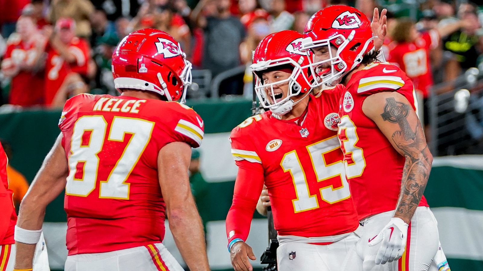 Patrick Mahomes sets TD record as Kansas City Chiefs hold off New York Jets with Taylor Swift and Aaron Rodgers watching on | NFL News