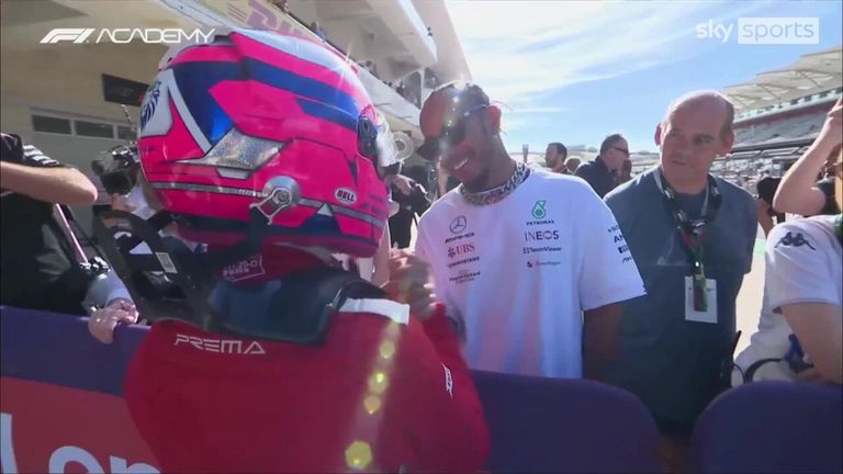 Lewis Hamilton was down at the track to congratulate newly crowned F1 Academy champion Marta Garcia