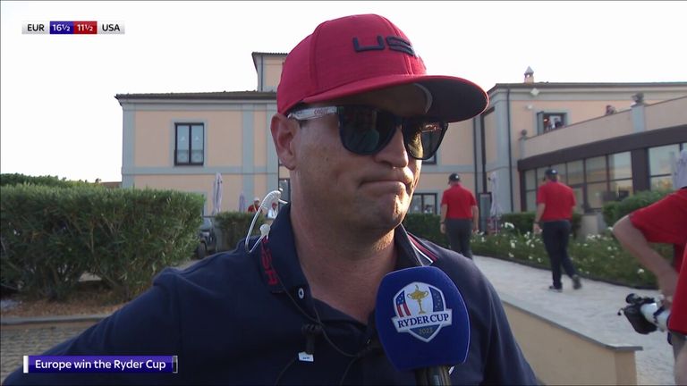 Team USA captain Zach Johnson gives his reaction after his side lost the Ryder Cup to Team Europe.