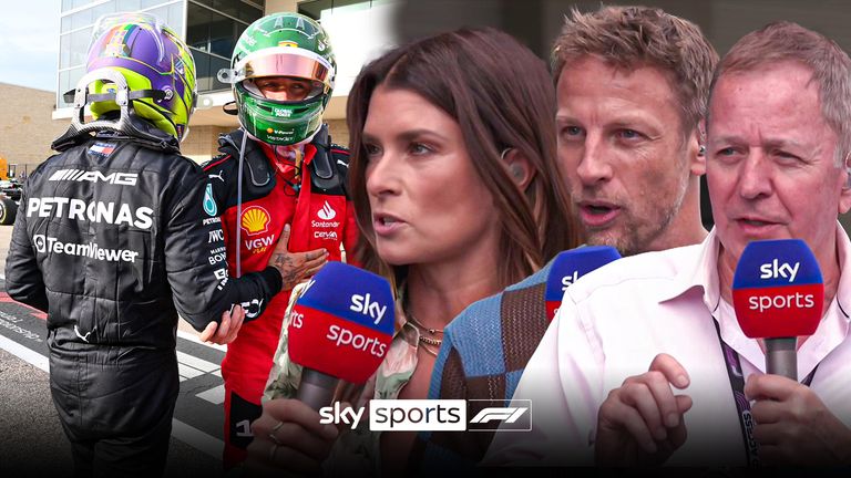 Martin Brundle, Danica Patrick und Jenson Button diskutieren, warum nach dem GP der USA nach der Disqualifikation von Lewis Hamilton und Charles Leclerc nicht mehr Autos überprüft wurden