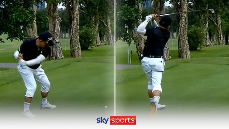 An amateur golfer's bizarre technique caught the attention at the Aramco Team Series