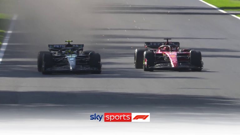 Lewis Hamilton makes a bold move to pass Charles Leclerc into second place of the Mexico City GP.