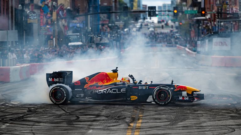 Daniel Ricciardo was back in a Red Bull car entertaining crowds in Nashville as part of a demo show following his recovery from a hand injury