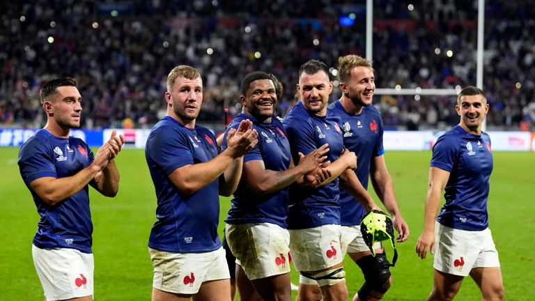 France celebrate after beating Italy and securing their spot in the last eight