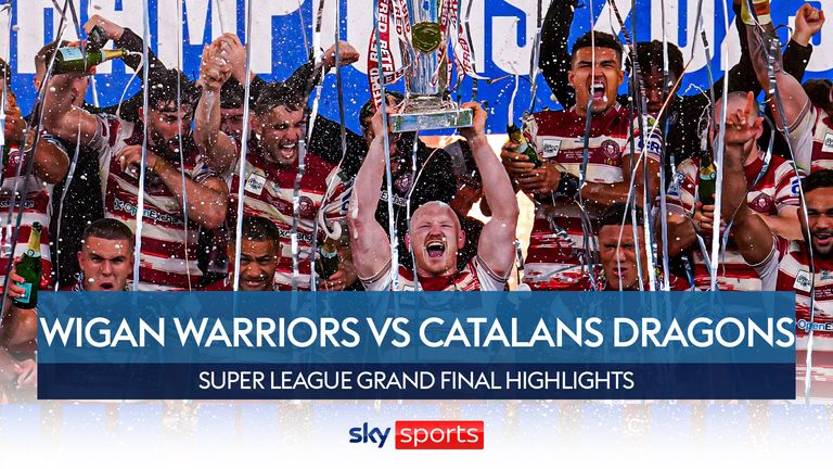 Highlights of the Super League Grand Final between the Wigan Warriors and the Catalans Dragons.