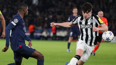 The ball struck the arm of Newcastle's Tino Livramento resulting in a penalty kick to Paris Saint-Germain 
