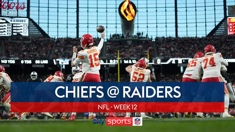 Highlights of the Kansas City Chiefs against the Las Vegas Raiders in Week 12 of the NFL season.