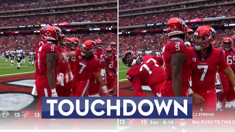 CJ Stroud celebrates his touchdown with his Houston Texans team-mates, leaving even the commentators baffled at what just happened!