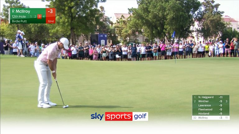 Rory McIlroy produced a stunning 70-foot birdie during the third round of the season-ending DP World Tour Championship in Dubai